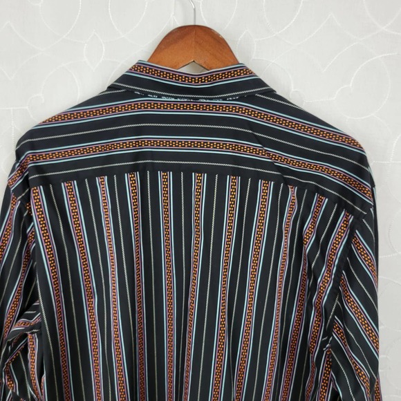 Robert Graham Mens Shirt Size XL Black Orange Button Down Striped Flip Cuff - Picture 8 of 16